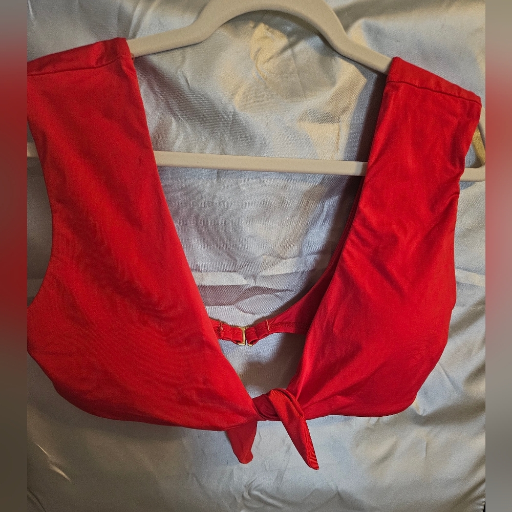 Trina TurkRed Tie-Front Bikini Top Sz Lrg